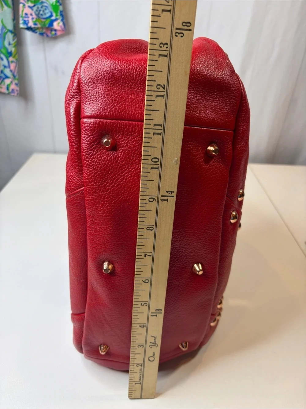 La Giodi de Toscana Red Studded Soft Leather Hobo Handbag Zip top Roomy NWOT